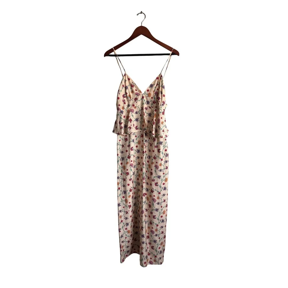 future collective pink dress Future collective Floral Peplum Maxi Dress Cream Pink V-Neck Spaghetti Strap